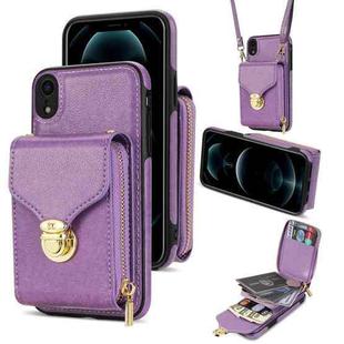 For iPhone XR Zipper Hardware Card Wallet Phone Case(Purple)
