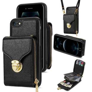 For iPhone SE 2022 / SE 2020 / 8 / 7 Zipper Hardware Card Wallet Phone Case(Black)