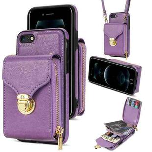 For iPhone SE 2022 / SE 2020 / 8 / 7 Zipper Hardware Card Wallet Phone Case(Purple)