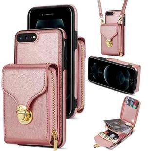 For iPhone 8 Plus / 7 Plus Zipper Hardware Card Wallet Phone Case(Rose Gold)