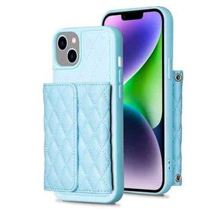 For iPhone 14 Plus Horizontal Wallet Rhombic Leather Phone Case(Blue)