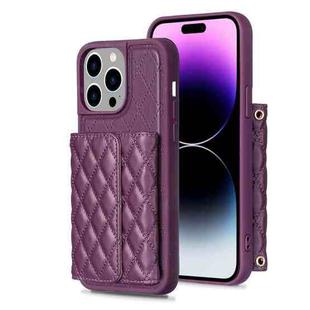 For iPhone 14 Pro Horizontal Wallet Rhombic Leather Phone Case(Dark Purple)