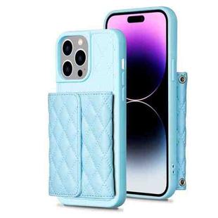For iPhone 14 Pro Horizontal Wallet Rhombic Leather Phone Case(Blue)