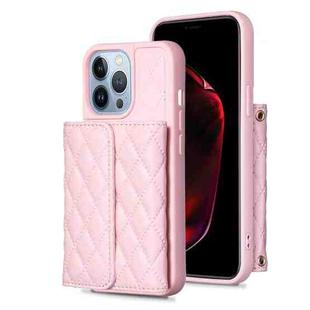 For iPhone 13 Pro Horizontal Wallet Rhombic Leather Phone Case(Pink)