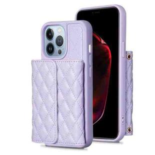 For iPhone 13 Pro Max Horizontal Wallet Rhombic Leather Phone Case(Purple)