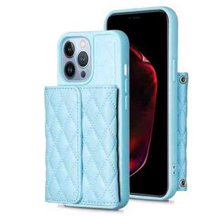 For iPhone 13 Pro Max Horizontal Wallet Rhombic Leather Phone Case(Blue)