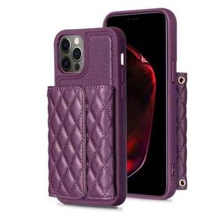 For iPhone 12 / 12 Pro Horizontal Wallet Rhombic Leather Phone Case(Dark Purple)