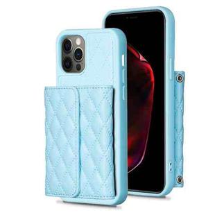 For iPhone 12 / 12 Pro Horizontal Wallet Rhombic Leather Phone Case(Blue)