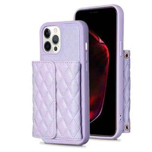 For iPhone 12 Pro Max Horizontal Wallet Rhombic Leather Phone Case(Purple)