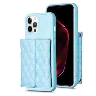 For iPhone 12 Pro Max Horizontal Wallet Rhombic Leather Phone Case(Blue)