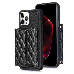 For iPhone 12 Pro Max Horizontal Wallet Rhombic Leather Phone Case(Black)
