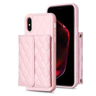 For iPhone X / XS Horizontal Wallet Rhombic Leather Phone Case(Pink)