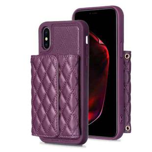 For iPhone X / XS Horizontal Wallet Rhombic Leather Phone Case(Dark Purple)