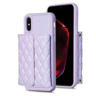 For iPhone X / XS Horizontal Wallet Rhombic Leather Phone Case(Purple)