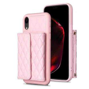 For iPhone XR Horizontal Wallet Rhombic Leather Phone Case(Pink)