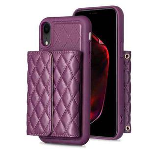 For iPhone XR Horizontal Wallet Rhombic Leather Phone Case(Dark Purple)