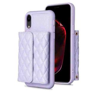 For iPhone XR Horizontal Wallet Rhombic Leather Phone Case(Purple)