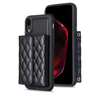 For iPhone XR Horizontal Wallet Rhombic Leather Phone Case(Black)