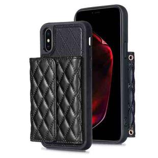 For iPhone XS Max Horizontal Wallet Rhombic Leather Phone Case(Black)