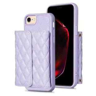For iPhone SE 2022 / SE 2020 / 7 / 8 Horizontal Wallet Rhombic Leather Phone Case(Purple)