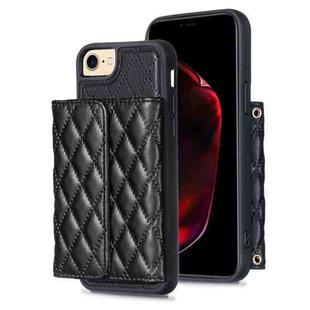For iPhone SE 2022 / SE 2020 / 7 / 8 Horizontal Wallet Rhombic Leather Phone Case(Black)