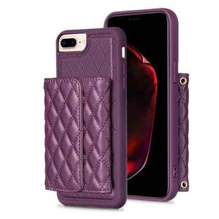 For iPhone 7 Plus / 8 Plus Horizontal Wallet Rhombic Leather Phone Case(Dark Purple)