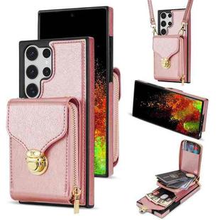 For Samsung Galaxy S23 Ultra 5G Zipper Hardware Card Wallet Phone Case(Rose Gold)