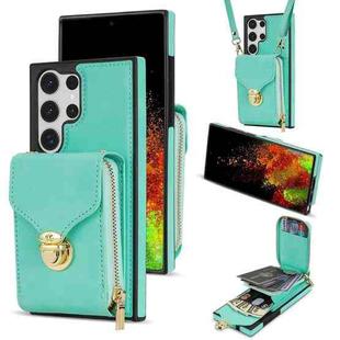 For Samsung Galaxy S22 Ultra 5G Zipper Hardware Card Wallet Phone Case(Mint Green)