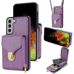 For Samsung Galaxy S21 5G Zipper Hardware Card Wallet Phone Case(Purple)