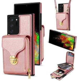 For Samsung Galaxy Note20 Ultra Zipper Hardware Card Wallet Phone Case(Rose Gold)