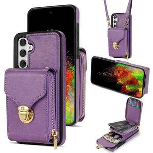 For Samsung Galaxy A14 5G / 4G Zipper Hardware Card Wallet Phone Case(Purple)