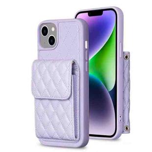 For iPhone 14 Vertical Wallet Rhombic Leather Phone Case(Purple)