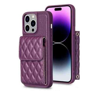 For iPhone 14 Pro Vertical Wallet Rhombic Leather Phone Case(Dark Purple)