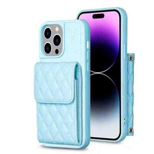 For iPhone 14 Pro Vertical Wallet Rhombic Leather Phone Case(Blue)