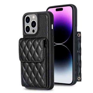 For iPhone 14 Pro Vertical Wallet Rhombic Leather Phone Case(Black)