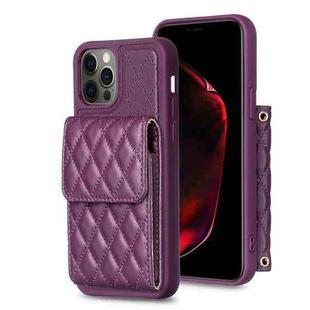 For iPhone 13 Pro Vertical Wallet Rhombic Leather Phone Case(Dark Purple)