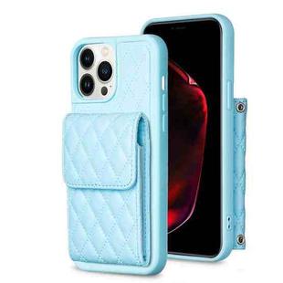 For iPhone 13 Pro Max Vertical Wallet Rhombic Leather Phone Case(Blue)