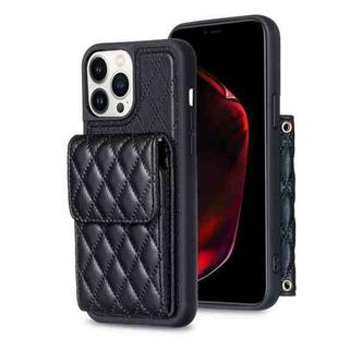 For iPhone 13 Pro Max Vertical Wallet Rhombic Leather Phone Case(Black)