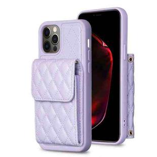 For iPhone 12 / 12 Pro Vertical Wallet Rhombic Leather Phone Case(Purple)