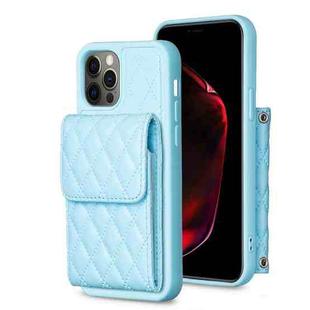 For iPhone 12 Pro Max Vertical Wallet Rhombic Leather Phone Case(Blue)