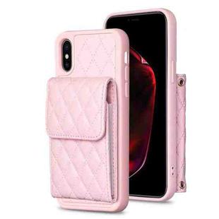 For iPhone X / XS Vertical Wallet Rhombic Leather Phone Case(Pink)