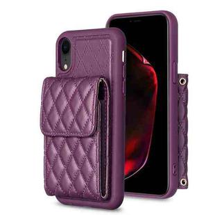 For iPhone XR Vertical Wallet Rhombic Leather Phone Case(Dark Purple)