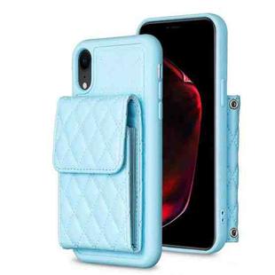 For iPhone XR Vertical Wallet Rhombic Leather Phone Case(Blue)