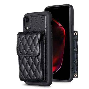 For iPhone XR Vertical Wallet Rhombic Leather Phone Case(Black)