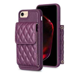 For iPhone SE 2022 / SE 2020 / 7 / 8 Vertical Wallet Rhombic Leather Phone Case(Dark Purple)