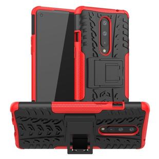For OnePlus 8 Tire Texture Shockproof TPU + PC Protective Case with Holder(Red)
