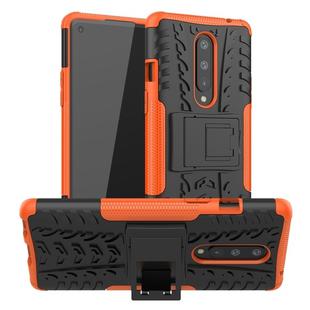 For OnePlus 8 Tire Texture Shockproof TPU + PC Protective Case with Holder(Orange)