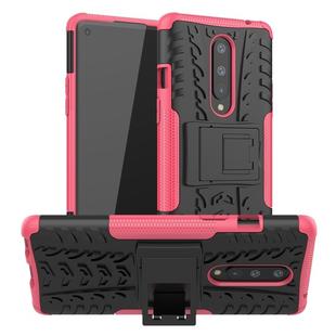 For OnePlus 8 Tire Texture Shockproof TPU + PC Protective Case with Holder(Rose Red)