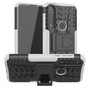 For Motorola Moto G Power Tire Texture Shockproof TPU + PC Protective Case with Holder(White)