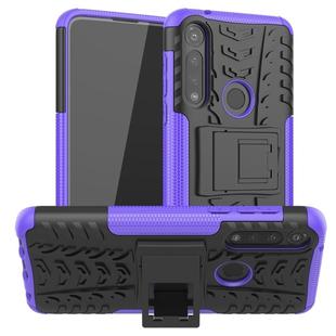 For Motorola Moto G Power Tire Texture Shockproof TPU + PC Protective Case with Holder(Purple)